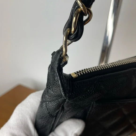 Auth Classic Chanel Black Caviar Hobo Chain Gold HW Handbag Pochette - Picture 5 of 16